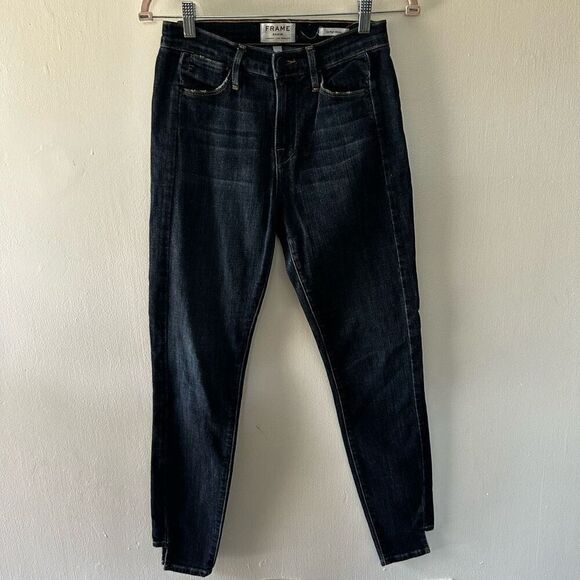 Frame Denim Le High Skinny Jeans Size 26 Cut Off Legs Classic Dark Wash - Picture 1 of 9